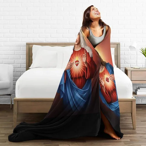 Vista 5 de Manta de forro polar cálido con el corazón de Jesús del Sagrado Corazón de Jesús, ultra suave, ligera, cálida