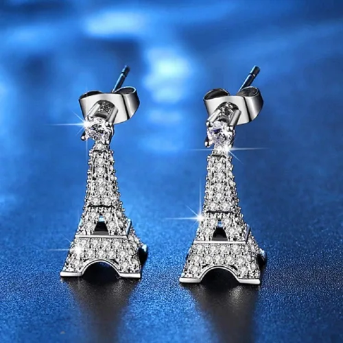 Vista 3 de Love Paris - Pendientes colgantes de cristal de la torre Eiffel parisino