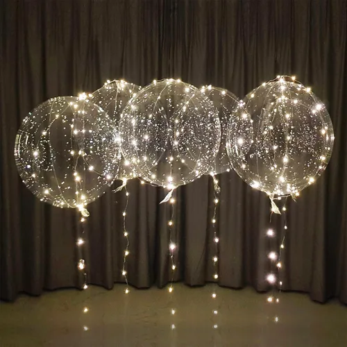 Vista 6 de Lightsfever 8 globos de fiesta con luces LED con pilas, luces blancas cálidas con globos Bobo transparentes para helio o aire, decoración del hogar