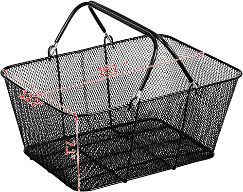 Vista 8 de Mophorn Cestas de compras con asas, cesta de compras de metal negro, cesta de compras de alambre portátil, cesta de compras de malla de alambre