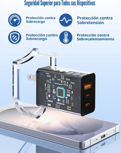 Vista 3 de Susnwere - Cargador de pared USB C de 85 W para Samsung S26 Ultra, 3 puertos de 100 W PD rápida 3.0 tipo C carga con cable USB C de 3/6/10/10 pies