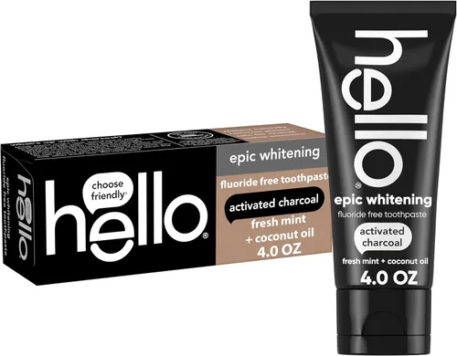 Vista 11 de hello Epic Whitening Pasta de Dientes de Carbón Sin Flúor, Pasta de Dientes de Carbón Activado con Aceite de Coco, Blanquea los Dientes