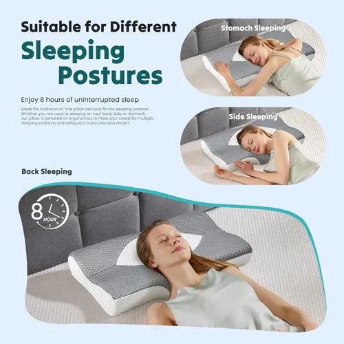 Vista 7 de NEWBULIG Almohada cervical para el cuello para aliviar el dolor de cuello, almohada ergonómica de espuma viscoelástica para personas que duermen