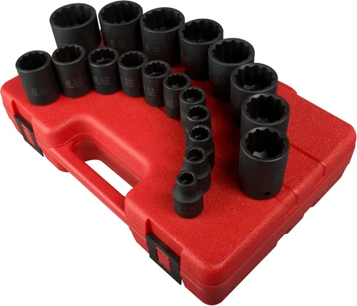 Vista 2 de SUNEX TOOLS 2819 Juego de dados de impacto SAE de 12 puntos con accionamiento de 1/2 pulgadas, 19 piezas