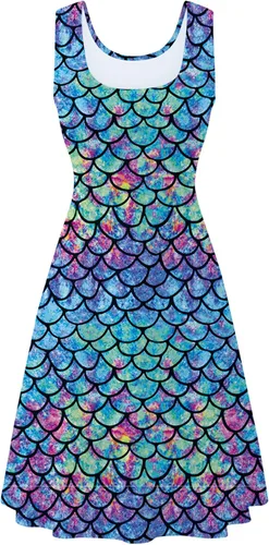 Vista 2 de uideazone - Vestido de mujer sin mangas cuello redondo de verano, para playa, casual, Midi línea A.