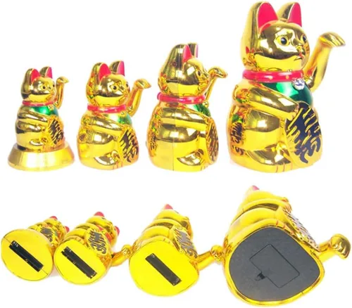 Vista 4 de Ochine Lucky Cat Waving Arm Gold Cat Feng Shui Lucky Fortune Cats Luck Beckoning Waving Wealth Cat Maneki Neko Bienvenido Lindo Gato Hogar Display
