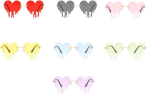 Vista 6 de Lentes de sol de corazón derretido para hombres y mujeres, sin montura, irregulares, para fiesta única, lentes de sol de metal para baile