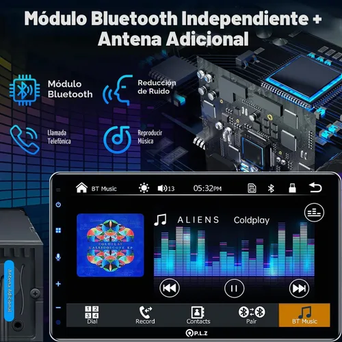 Vista 4 de PLZ Estéreo de radio de coche de un solo DIN con Apple Carplay Android Auto de 10.1 pulgadas, Bluetooth 5.3, cámara de respaldo, 240 W, 2