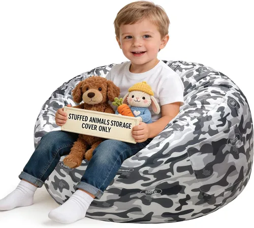 Vista 29 de Lukeight - Puf de almacenamiento de animales de peluche para niños, funda para puf de dinosaurio con cremallera para organizar la habitación