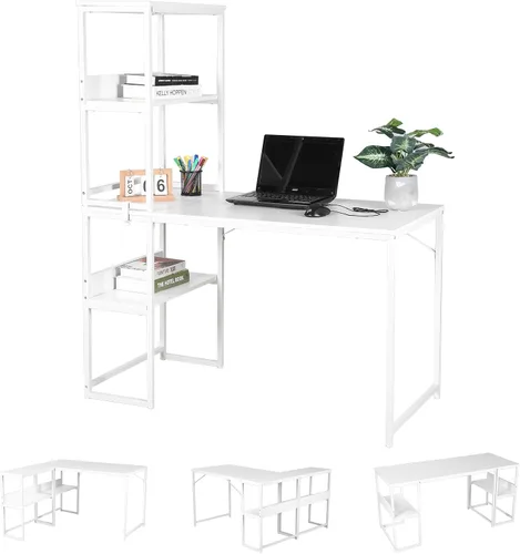 Vista 9 de UNICOO Escritorio multifunción para computadora con 3 combinaciones. Escritorio para computadora en forma de L con estantes, escritorio de estudio