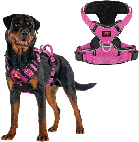 Vista 17 de Tuff Pupper Arnés para perro sin tirones, chaleco resistente para mascotas, clips para correa delantera y trasera, mango de seguridad fuerte
