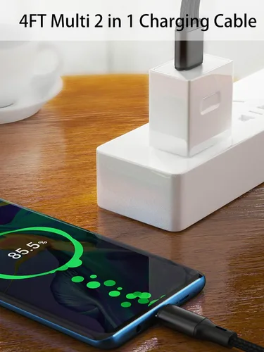 Vista 4 de Cable USB C múltiple de 4 pies, carga múltiple tipo C 2 en 1, carga USB C de doble divisor 3A, cable de nailon, USB A a puerto USB C doble