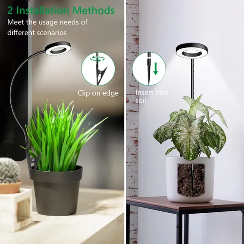 Vista 2 de Luz de cultivo con clip, luces de plantas de halo de 6000 K para cultivar plantas pequeñas, lámpara LED de espectro completo con temporizador
