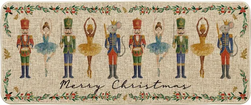 Vista 8 de Artoid Mode Felpudo de Cascanueces en Acuarela Feliz Navidad, Alfombra de Invierno de Perfil Bajo Tapete Intercambiable para Interiores y Exteriores