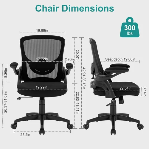 Vista 2 de Silla de oficina, silla de escritorio ergonómica con soporte lumbar ajustable, silla de computadora de malla transpirable con reposabrazos