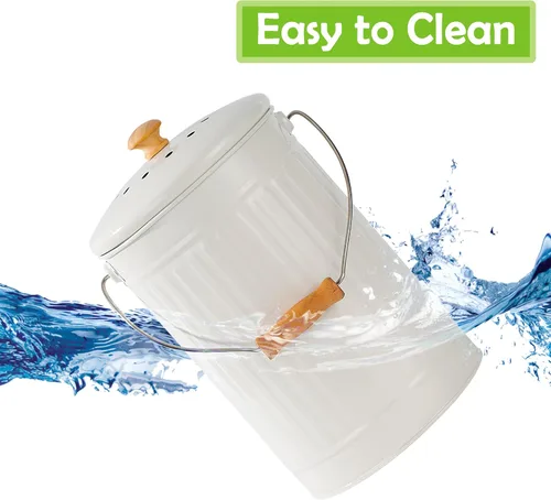 Vista 6 de Cubo de compost de cocina de 1.7 galones, contenedor de compost para encimera interior con tapa, cubo de compost 100% a prueba de óxido con filtros