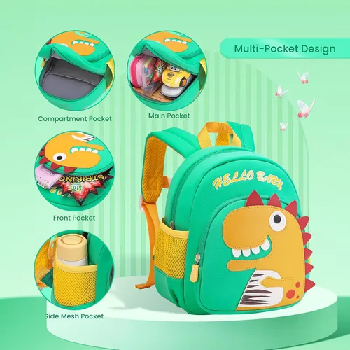 Vista 3 de Mochila infantil para niños de 1 a 3 años, mini mochila para niños, mochila preescolar para niños con correa de seguridad antipérdida, Dinosaurio
