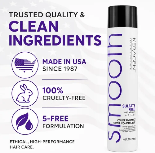 Vista 7 de KERAGEN - Acondicionador púrpura sin sulfato para neutralizar los tonos amarillos en cabello rubio y plateado con queratina, pantenol, vitaminas