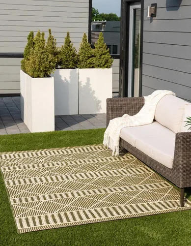 Vista 13 de Unique Loom Outdoor Trellis Collection - Alfombra de área - Dalyan (2 x 3 pies 1 pulgada, rectangular, azul/marfil)