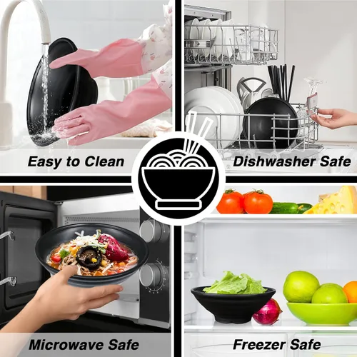Vista 4 de shopwithgreen Juego de 4 tazones de ramen japonés de plástico fino y paja de trigo, cuencos grandes de ramen de 44 onzas para sopa de fideos Pho