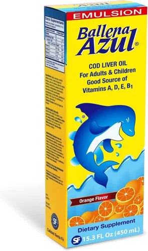 Vista 2 de Ballena Azul Aceite de Hígado de Bacalao para Adultos y Niños, Aceite de Hígado de Bacalao para Adultos y Niños, Buena Fuente de Vitaminas A, D, E