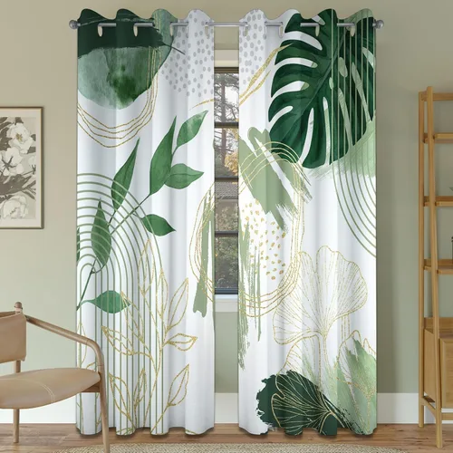 Vista 28 de Cortinas opacas negras y doradas, cortinas modernas de mediados de siglo para dormitorio, sala de estar, 63 pulgadas de largo, juego de 2 paneles