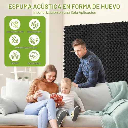Vista 5 de Paquete de 6 paneles de espuma acústica de 12 x 12 x 2 pulgadas, paneles de pared acústicos con patrón de huevo, paneles de espuma acústica de Negro