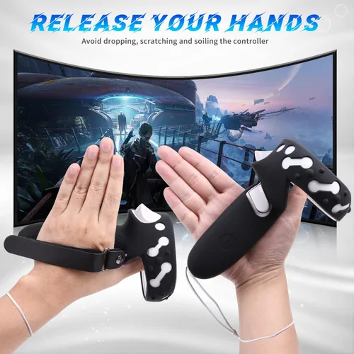 Vista 2 de TechKen Empuñaduras de control de apertura de batería compatibles con accesorios Quest 2, empuñaduras Oculus Quest 2 con correas ajustables