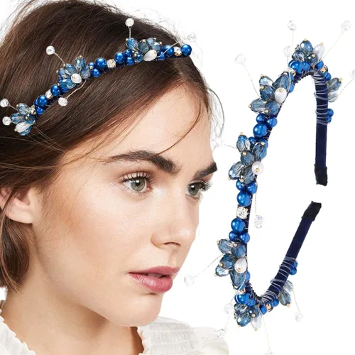 Vista 8 de Diademas barrocos de diamantes de imitación púrpura fina banda para el cabello con cuentas de cristal brillante para mujer (morado)