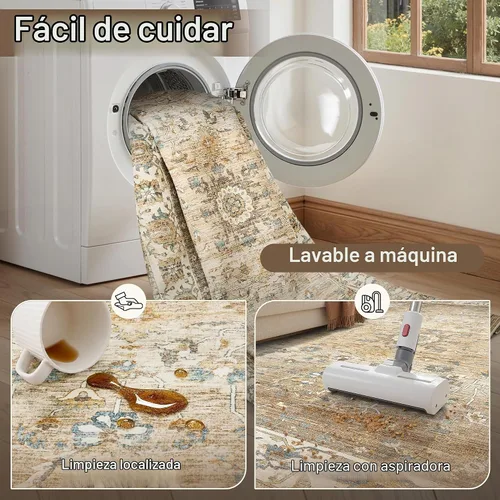 Vista 5 de befbee - Alfombra para sala de estar, lavable y resistente a manchas, con base antideslizante, ideal para dormitorio y cocina, decoración clásica