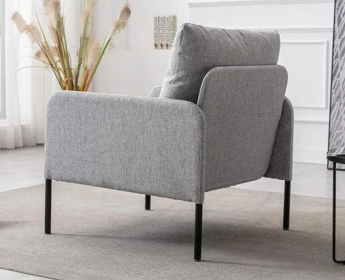 Vista 4 de Kmax Sofá individual de tela, silla moderna para sala de estar, espacio pequeño, apartamento, dormitorio, oficina, color gris