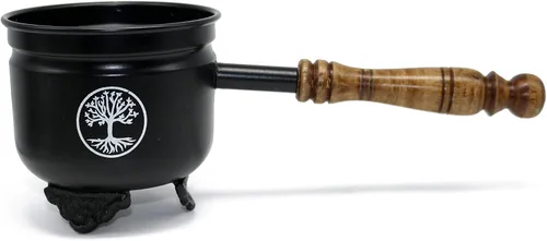 Vista 11 de Caldero de incienso de salvia con mango de madera, para limpieza y bendición de manchas de hierro fundido (7 chakras)