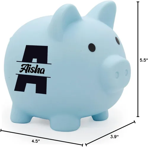 Vista 7 de Alcancía personalizada personalizada personalizada para niños con nombre de plástico no tóxico irrompible Banco de dinero regalos para niños (azul)