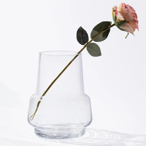 Vista 10 de Relexome Jarrón de cristal ámbar con diseño moderno, jarrón decorativo de boca ancha marrón, regalo para decoración del hogar, sala de estar, mesa