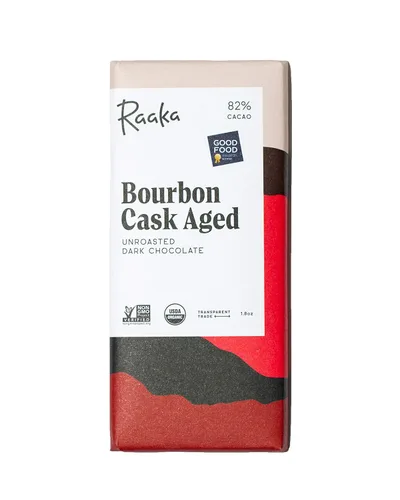 Vista 8 de Raaka Chocolate Bourbon Cask Aged 82% Chocolate negro Regalo de chocolate negro gourmet Orgánico, vegano, sin soja, sin gluten, Kosher Barras