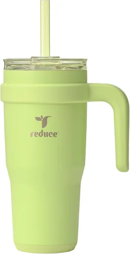 Vista 44 de REDUCE Vaso de acero inoxidable de 24 onzas con asa, con aislamiento al vacío de doble pared, tapa a prueba de sudor y popote reutilizable, mantiene