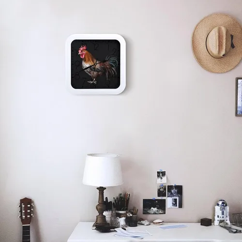 Vista 6 de 10" Square Modern Wall Clock,Animal Cockerel Print Kitchen Clocks Wall Battery Operated,Silent Non Ticking Unique Funny Cute Wall Clock for Living