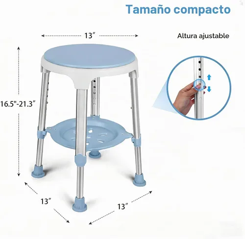 Vista 8 de Silla de ducha para ducha interior, taburete de ducha giratorio sin herramientas con bandeja de almacenamiento, silla de bañera ajustable y taburete