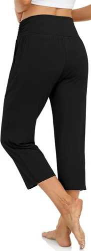 Vista 4 de UEU Pantalones capri de cintura alta para mujer, casuales, holgados, pantalones de yoga, cómodos, para descansar, entrenamiento, pantalones capri