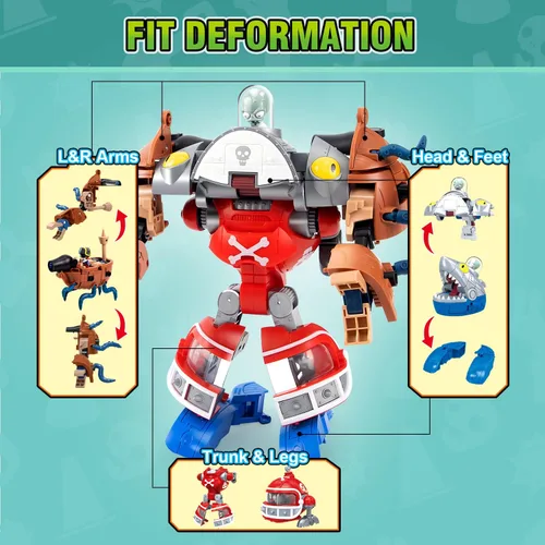 Vista 6 de Maikerry Juego de figuras de juguete PVZ 3 en 1, robot jefe de tiburón deformación, figuras de acción, regalos de cumpleaños y fiesta para niños