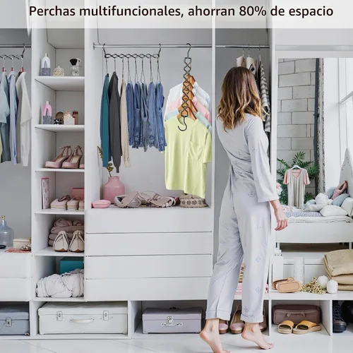 Vista 5 de Paquete de 3 perchas ahorradoras de espacio para ropa, resistentes, capacidad de 30 libras, perchas mágicas ahorradoras de espacio de metal