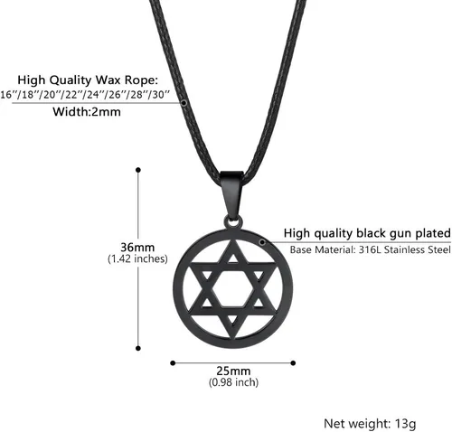 Vista 3 de Stainless Steel Pendant Necklace for Men Women, Cool Punk Shark Teeth Necklace, Cross Necklace, Star Of David Necklace, Black Leather Cord, Come