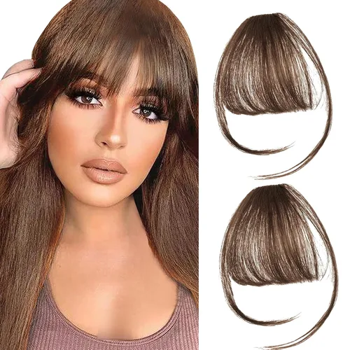 Vista 9 de 2 piezas de flequillo con clip de cabello humano real, flequillo falso con clip para el cabello para mujeres, flequillo tenue curvado con postizos