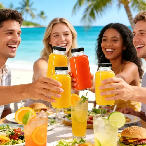 Vista 5 de Paquete de 16 botellas de jugo de vidrio de 8 onzas con tapas
