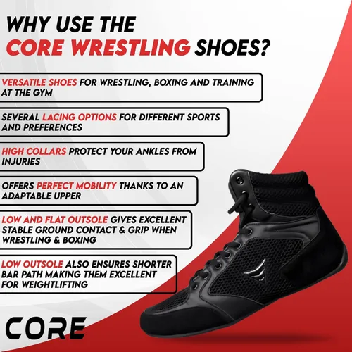 Vista 5 de Core Wrestling Shoes Mat Ace - Zapatos ligeros de boxeo de artes marciales - Zapatos de levantamiento de pesas para peso muerto - para hombres
