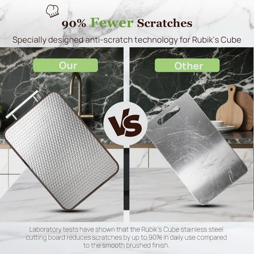 Vista 2 de Tabla de Cortar de Acero Inoxidable y Madera de Doble Cara Tablas de Cortar para Cocina - 2 en 1 Ébano Metal con Mango Resistente a Rayones Carne