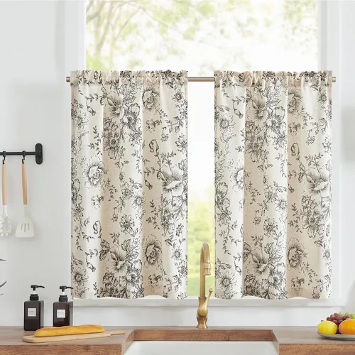 Vista 37 de Jinchan - Cortinas de lino texturizado para cocina, 24 pulgadas, natural, 2 paneles Mezcla de lino beige natural