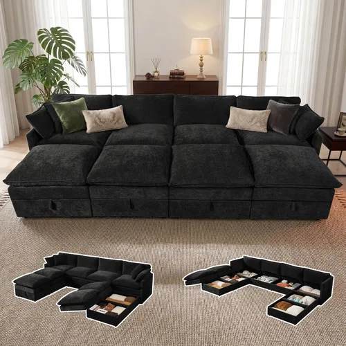 Vista 13 de Sofá modular con almacenamiento, sofá cama de 103 pulgadas, sofá cama seccional, sofá nube de gran tamaño con otomana móvil, sofá moderno de 6