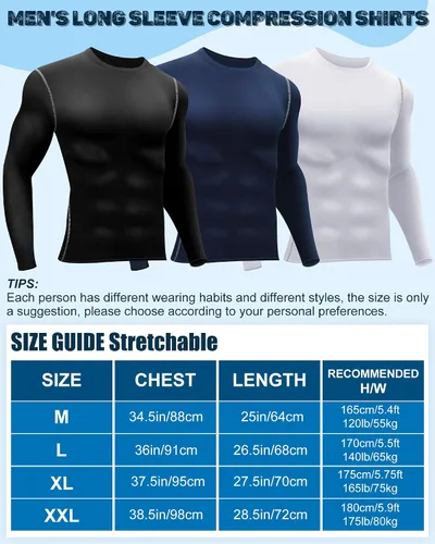Vista 2 de Hicarer Paquete de 6 camisas de compresión atléticas para hombre, camisetas de manga larga para correr, para entrenamiento deportivo