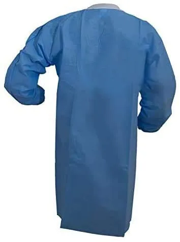 Vista 2 de Abrigos de laboratorio desechables, hasta la rodilla, vestidos desechables SMS, abrigo de laboratorio de química unisex, bata médica desechable